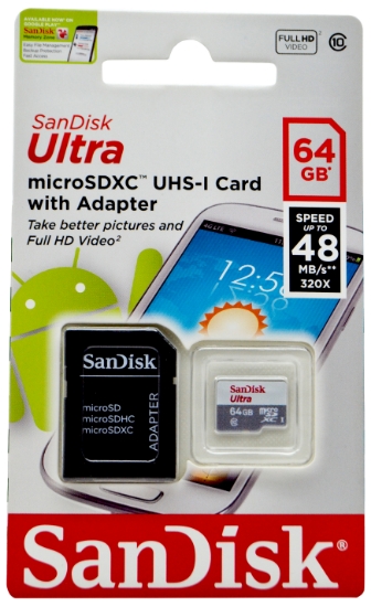 Picture of Sandisk Ultra Micro SDXC UHS-I Card w/ Adapter - 64GB
